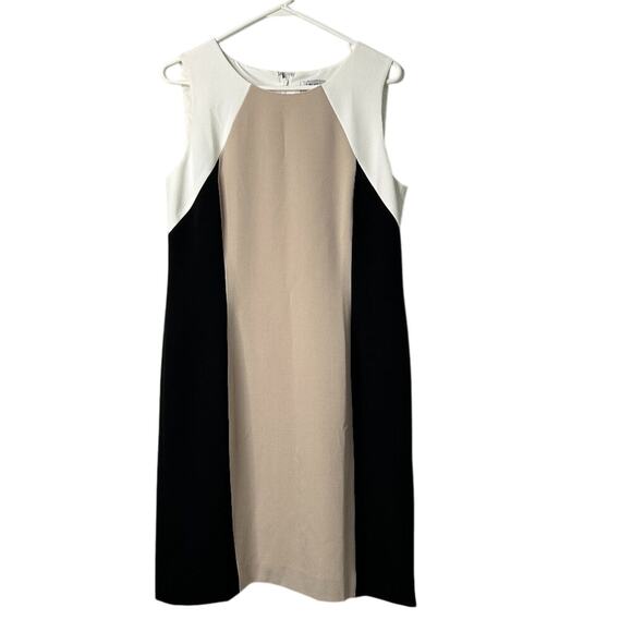 Tahari ASL Dress Women 10 Beige Ivory Black Colorblock Sleeveless NWT - Picture 1 of 8